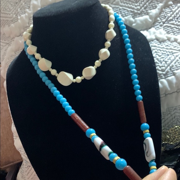 Blue and Gold Necklace with Turquoise Beads and Decorative Elements - Picture 10 of 11